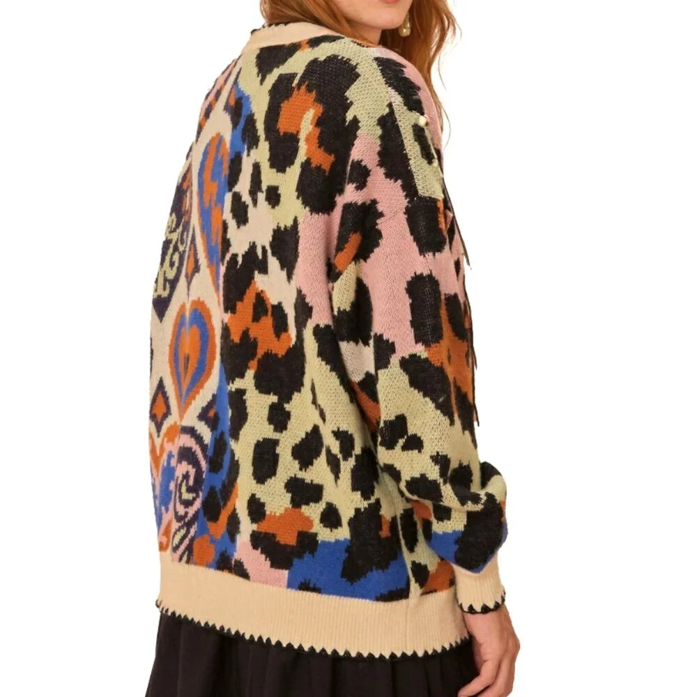 FARM Rio Mixed Ikat Hearts Knit Cardigan - Picture 2 of 9